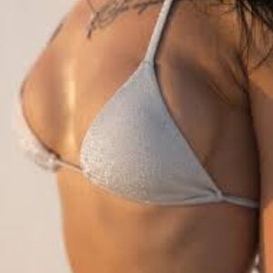 NWT Good American Women Silver Triangle Bikini Top Swim Sz 3/L